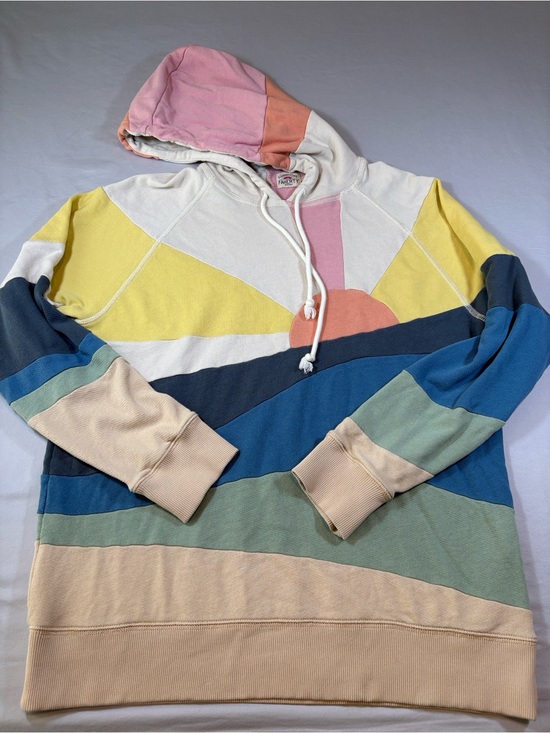 Faherty Tops - Faherty Brand Women's Soleil Hoodie - Sun and Sea Colorblock Patchwork - Size L